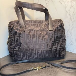 FENDI Nylon & Leather Boston Tote with Detachable Crossbody Strap